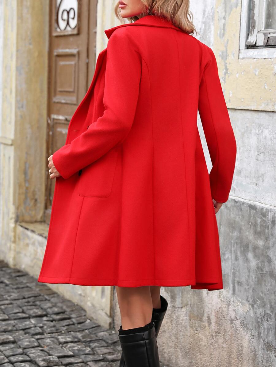 Charlotte Notched Lapel Double-Breasted Tailored Midi Coat - Red
