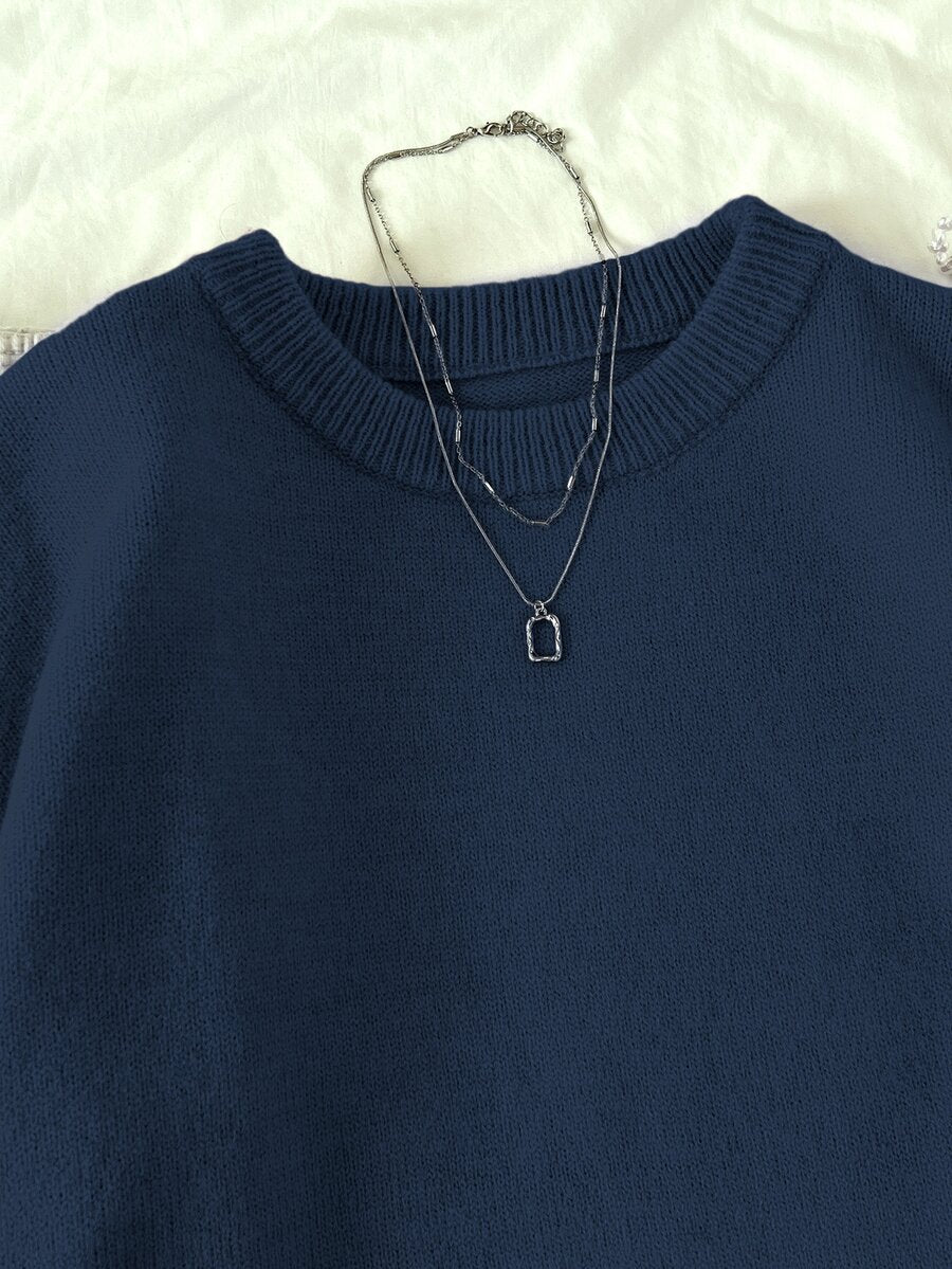 Women's Oversized Crew Neck Pullover Sweater, Relaxed Knit Sweater for Fall Winter - White