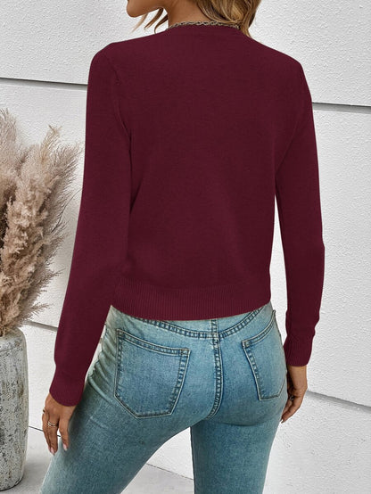 Georgiana Slim Ribbed V-Neck Button Front Knit Cardigan - Burgundy
