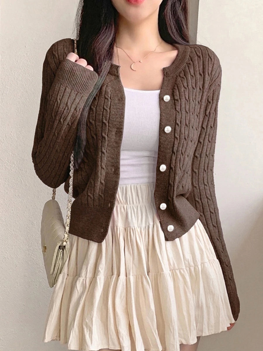 Women's Fitted V-Neck Button Front Cardigan, Twist Knit Sweater for Work and Fall - Purple