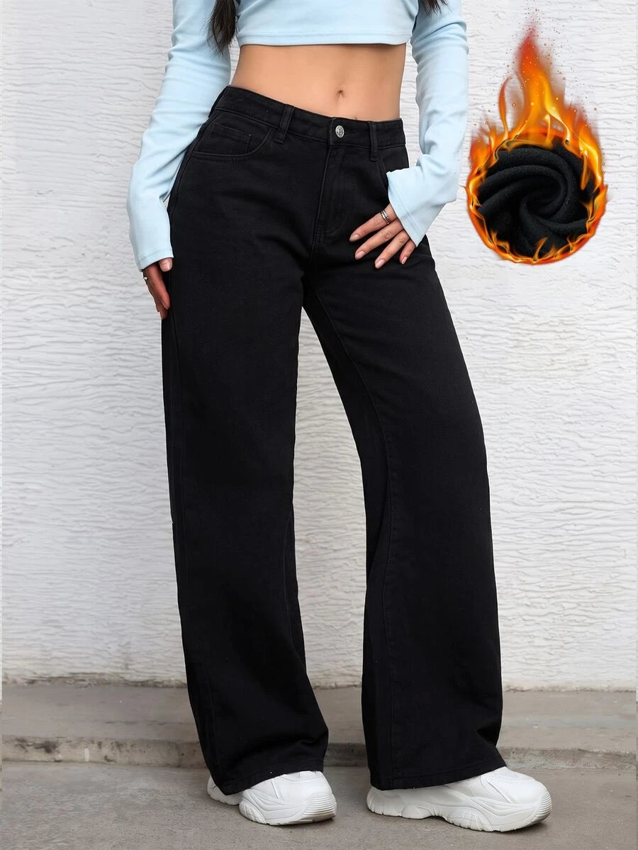Ravenna High Waisted Wide Leg Baggy Jeans with Pockets