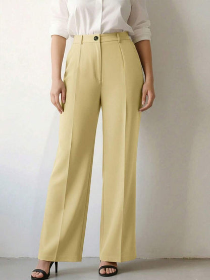 Simone High-Waist Pleated Wide-Leg Trousers with Pockets - Butter Yellow