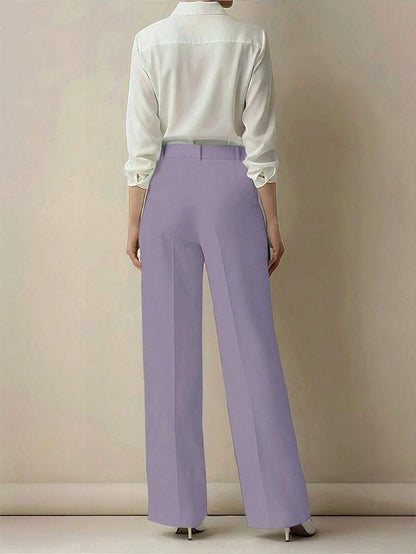 Simone High-Waist Pleated Wide-Leg Trousers with Pockets - Light Purple