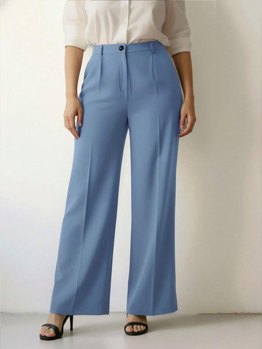 Simone High-Waist Pleated Wide-Leg Trousers with Pockets - Blue