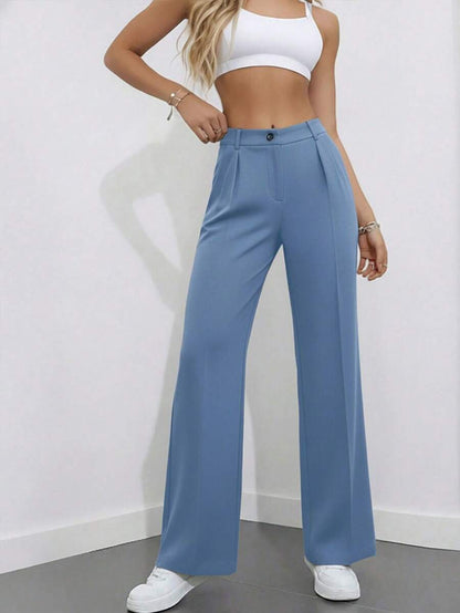 Simone High-Waist Pleated Wide-Leg Trousers with Pockets - Blue