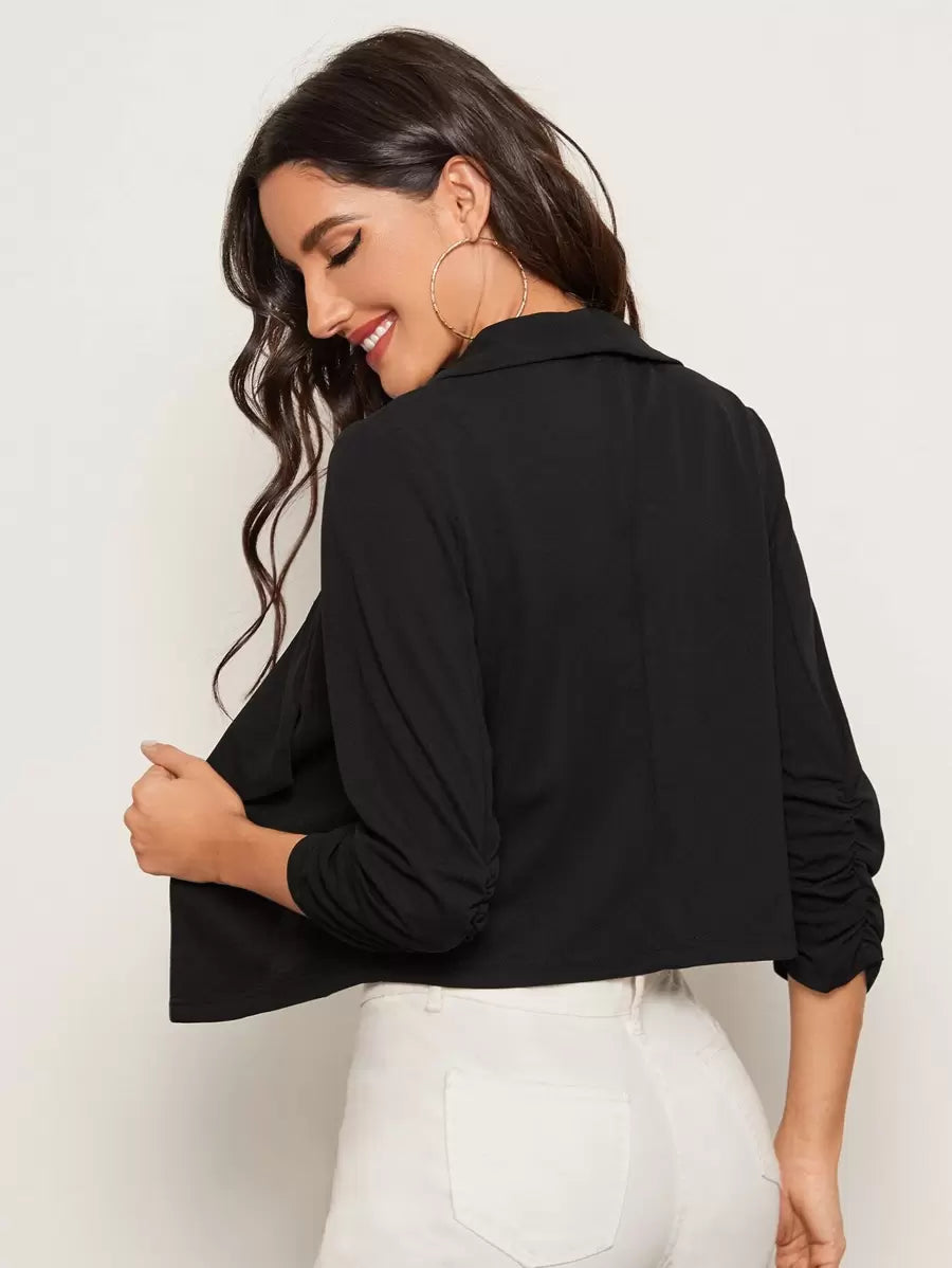 Diana Shawl Collar Ruched Crop Blazer - Black