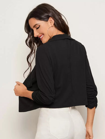 Diana Shawl Collar Ruched Crop Blazer - Black