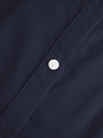Arabella Classic Collared Button Down Long Sleeve Cotton Shirt - Navy Blue