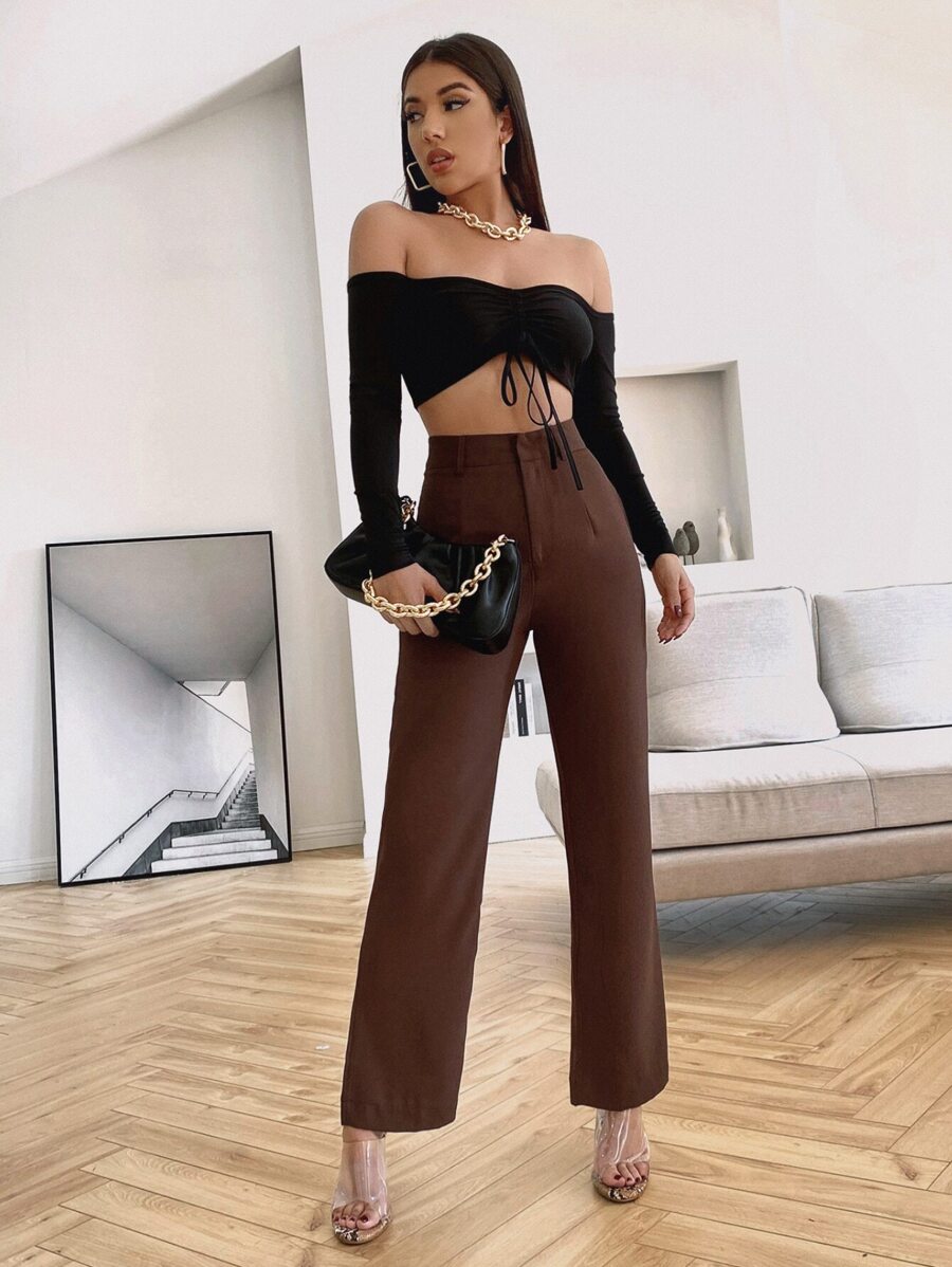 Women's High Waisted Flare Trousers, Tailored Dress Pants for Work Office - Black
