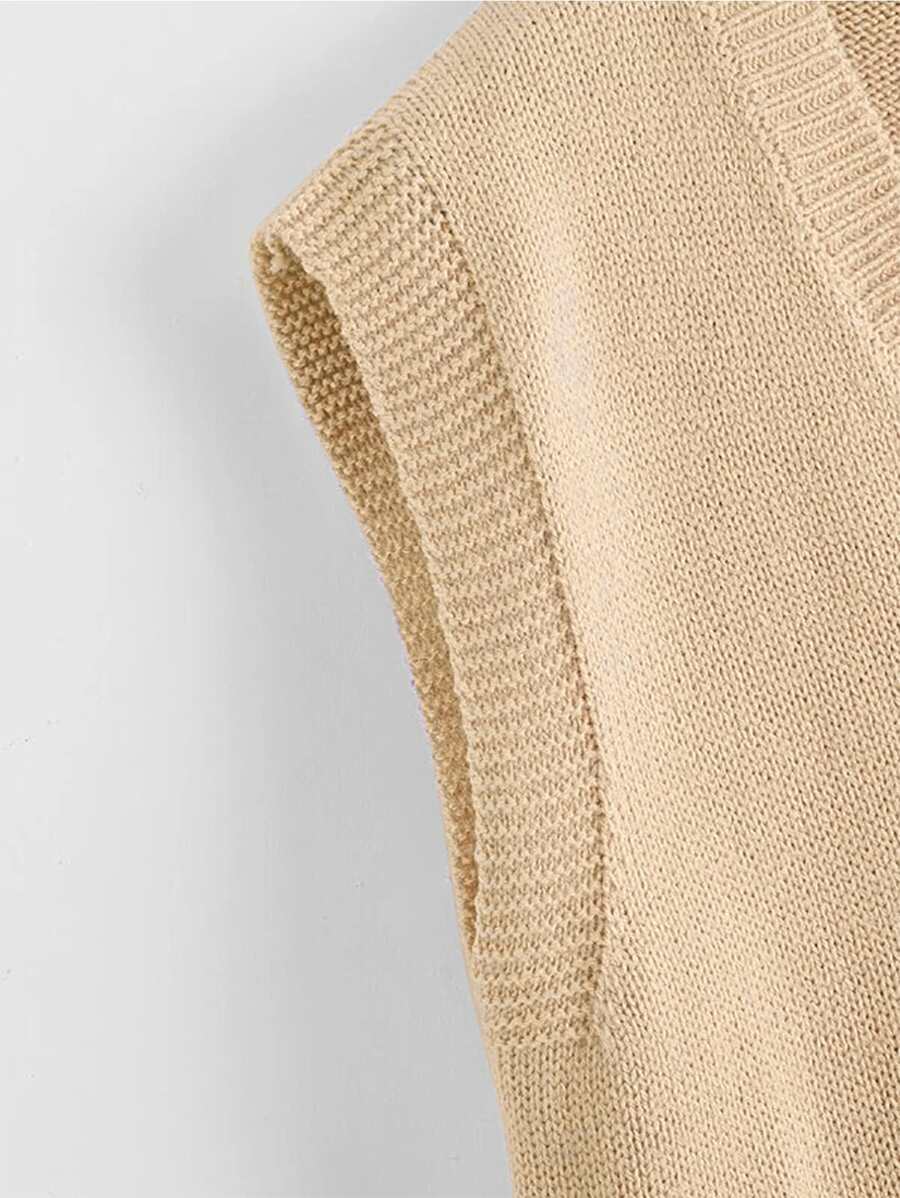 Marisa Fine Knit V-Neck Sleeveless Sweater Vest - Brown