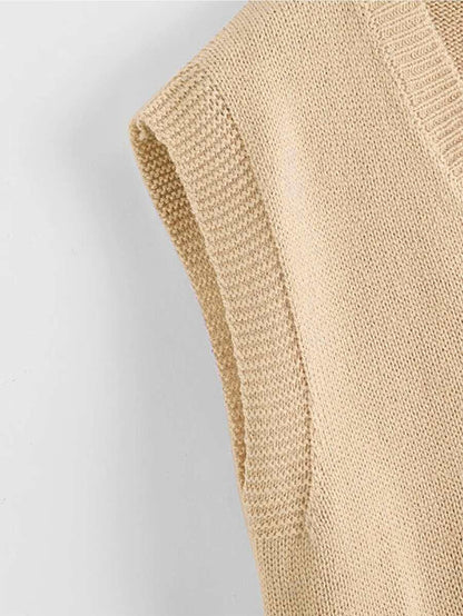 Marisa Fine Knit V-Neck Sleeveless Sweater Vest - Brown