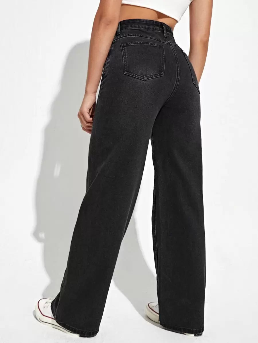 Utrecht High Waist Straight Leg Jeans with Slant Pockets