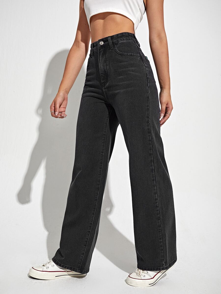 Utrecht High Waist Straight Leg Jeans with Slant Pockets