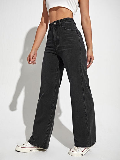 Utrecht High Waist Straight Leg Jeans with Slant Pockets