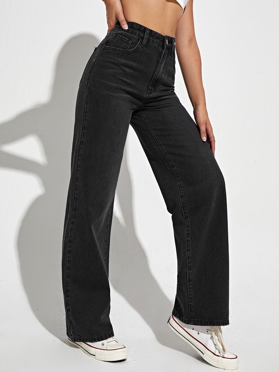 Utrecht High Waist Straight Leg Jeans with Slant Pockets