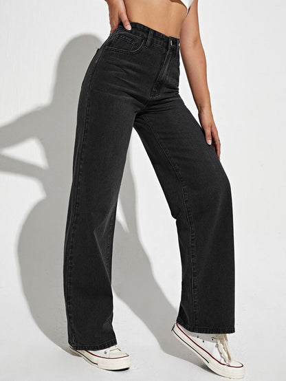 Utrecht High Waist Straight Leg Jeans with Slant Pockets