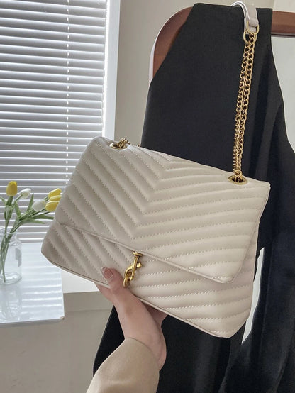 Annecy Chevron Quilted Chain Strap Crossbody Bag - White