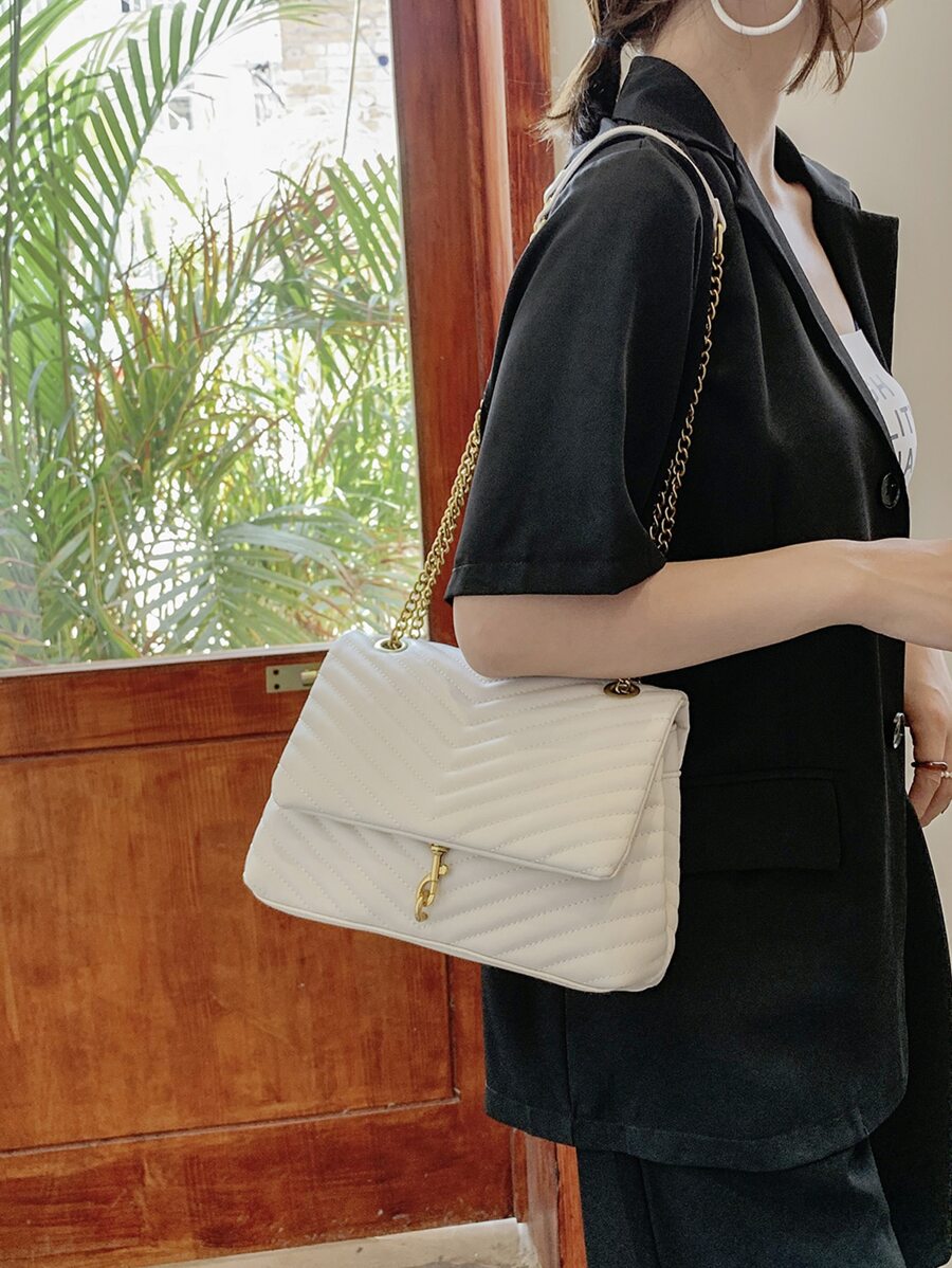 Annecy Chevron Quilted Chain Strap Crossbody Bag