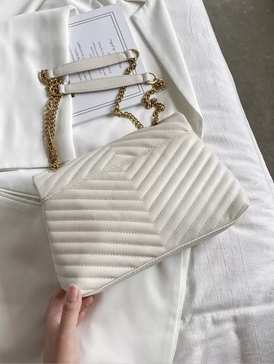 Annecy Chevron Quilted Chain Strap Crossbody Bag