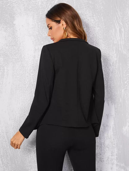 Cora Open Front Knit Blazer Jacket - Black
