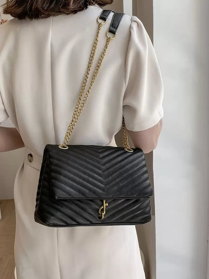 Annecy Chevron Quilted Chain Strap Crossbody Bag