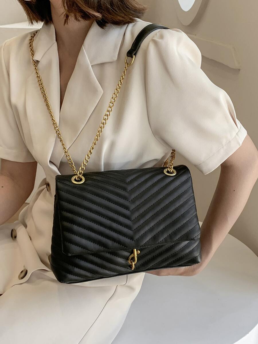 Annecy Chevron Quilted Chain Strap Crossbody Bag