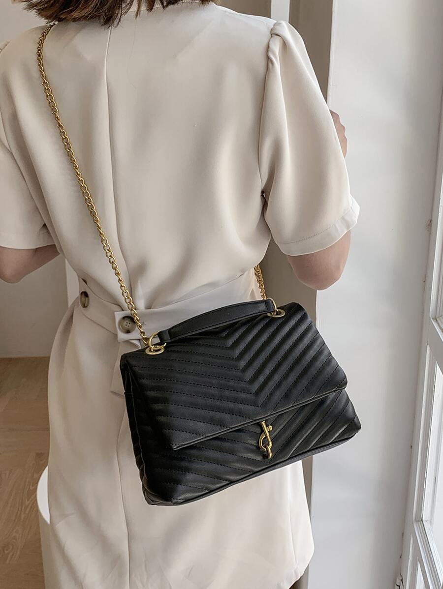 Annecy Chevron Quilted Chain Strap Crossbody Bag