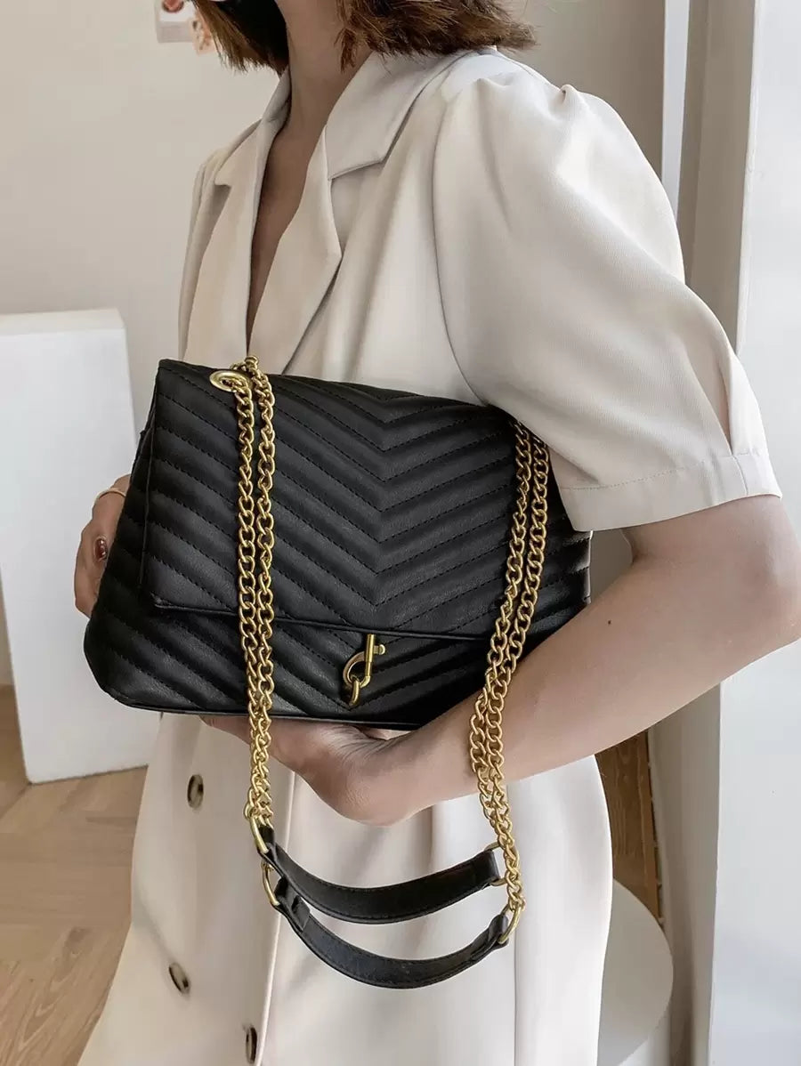Annecy Chevron Quilted Chain Strap Crossbody Bag
