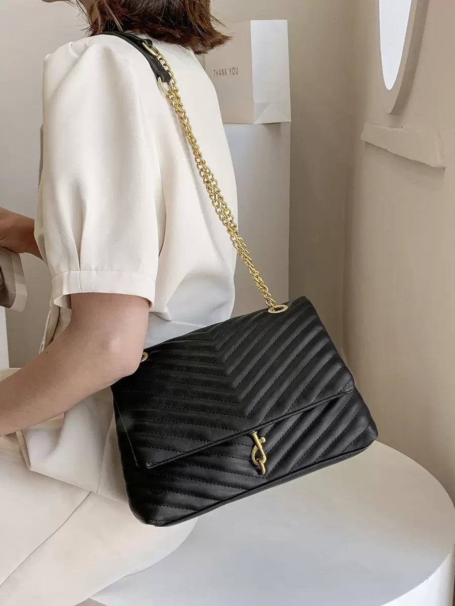 Annecy Chevron Quilted Chain Strap Crossbody Bag