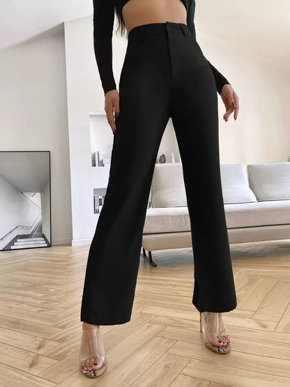 Women's High Waisted Flare Trousers, Tailored Dress Pants for Work Office - Black