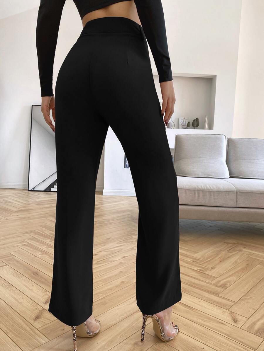Women's High Waisted Flare Trousers, Tailored Dress Pants for Work Office - Black