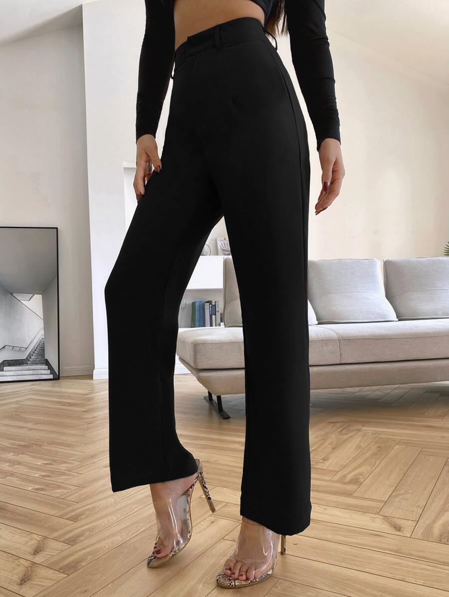 Women's High Waisted Flare Trousers, Tailored Dress Pants for Work Office - Black
