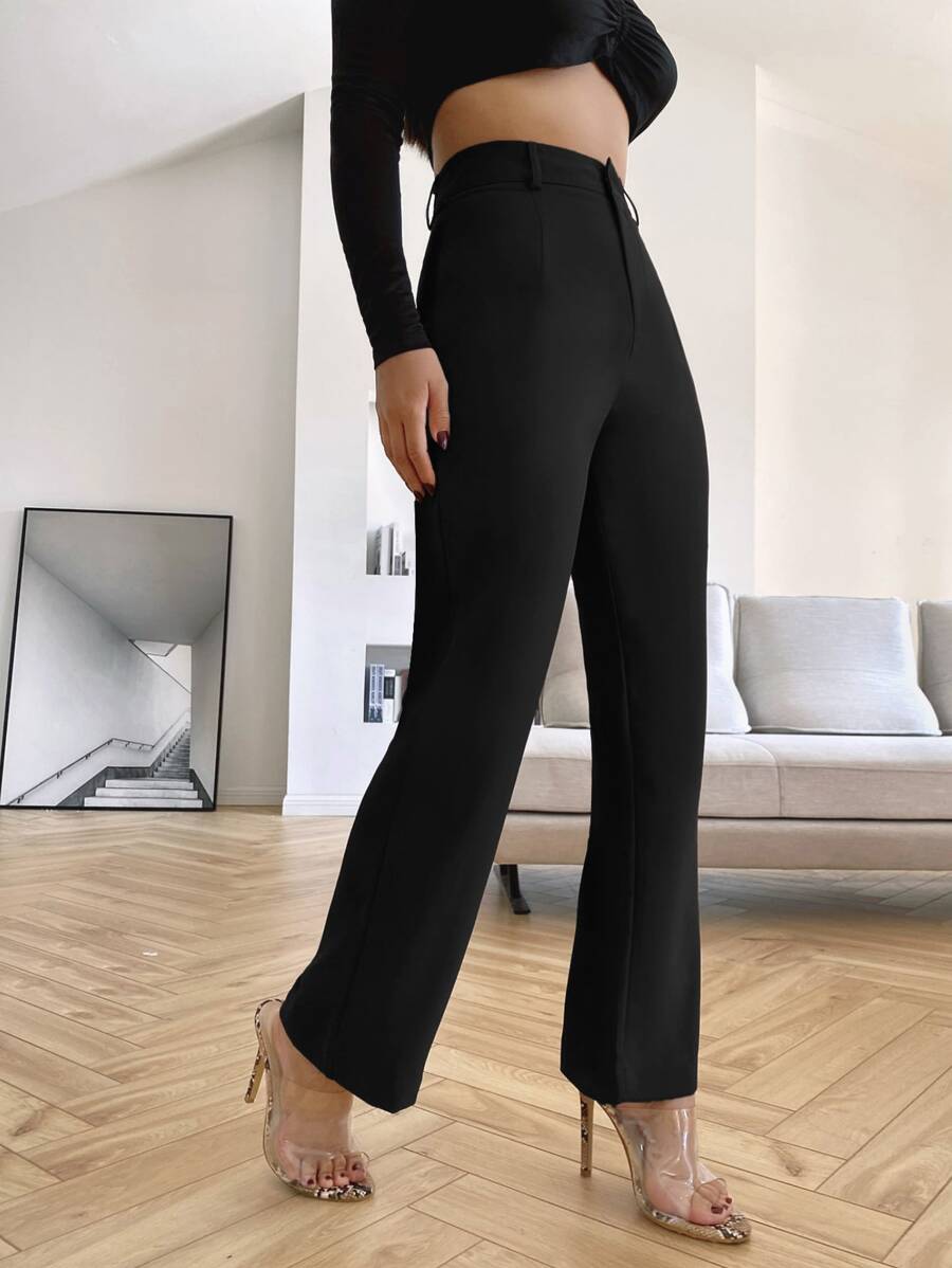 Women's High Waisted Flare Trousers, Tailored Dress Pants for Work Office - Black