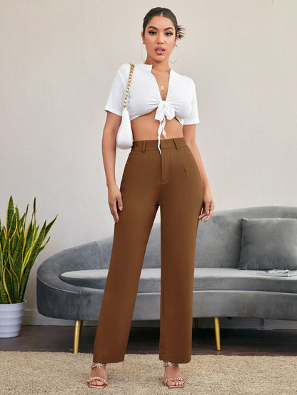 Women's High Waisted Flare Trousers, Tailored Dress Pants for Work Office - Black