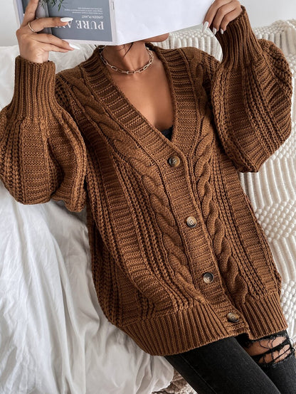 Adelaide Cable Knit Bishop Sleeve Cardigan - Black and White
