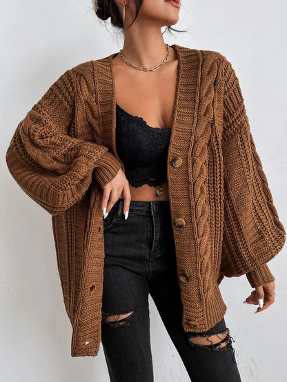 Adelaide Cable Knit Bishop Sleeve Cardigan - Beige