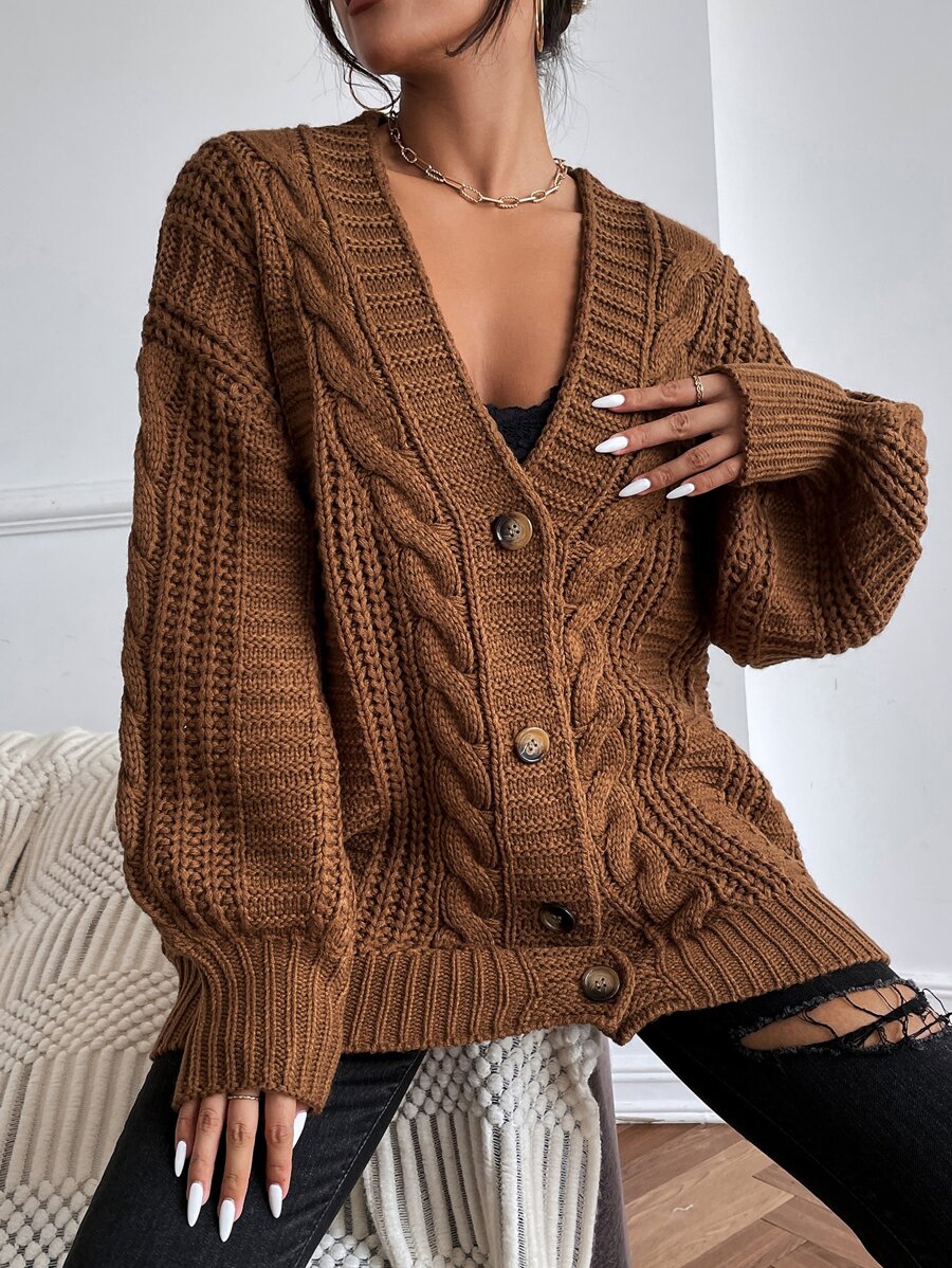 Adelaide Cable Knit Bishop Sleeve Cardigan - Grey