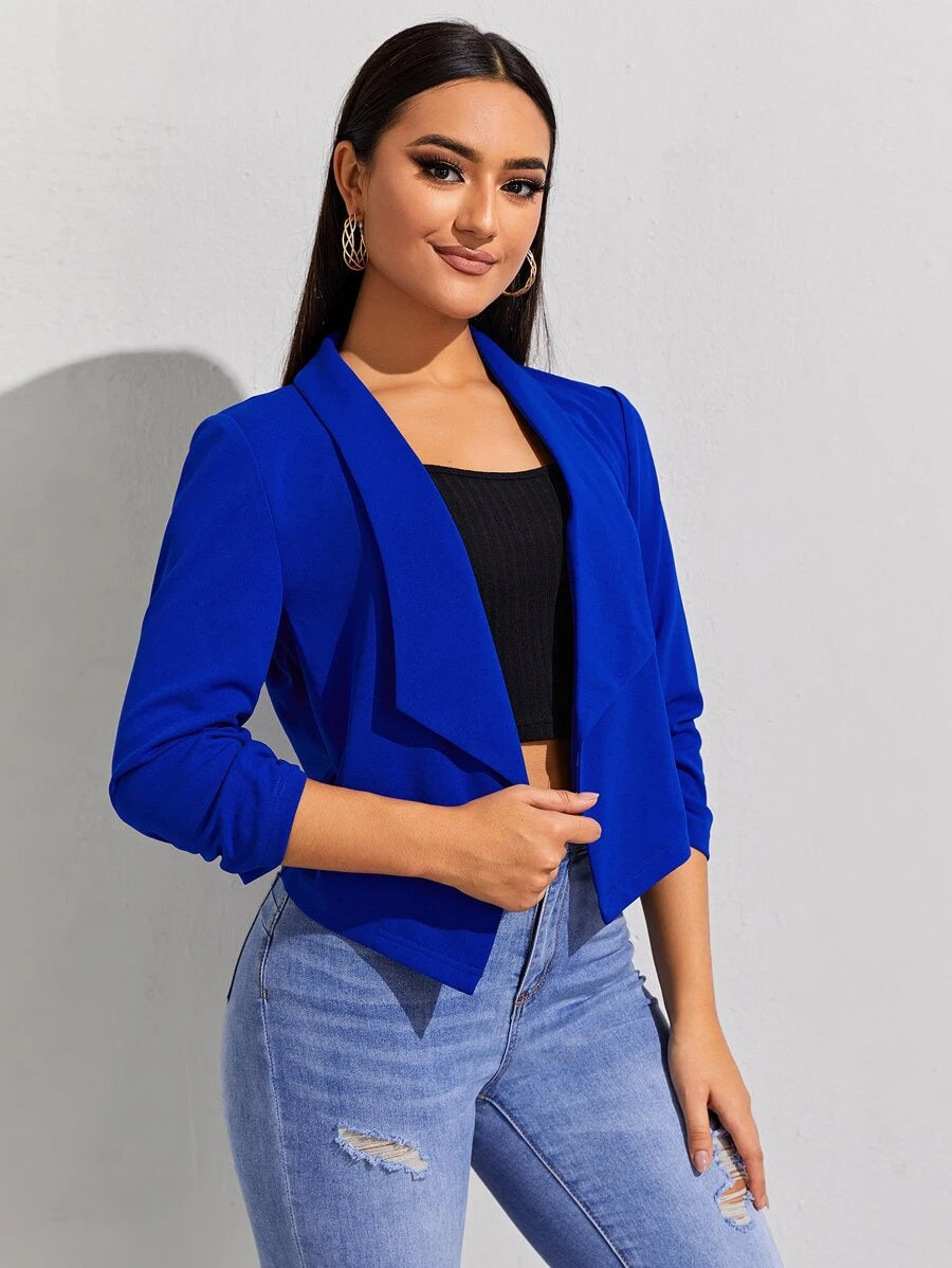 Diana Shawl Collar Ruched Crop Blazer - Red