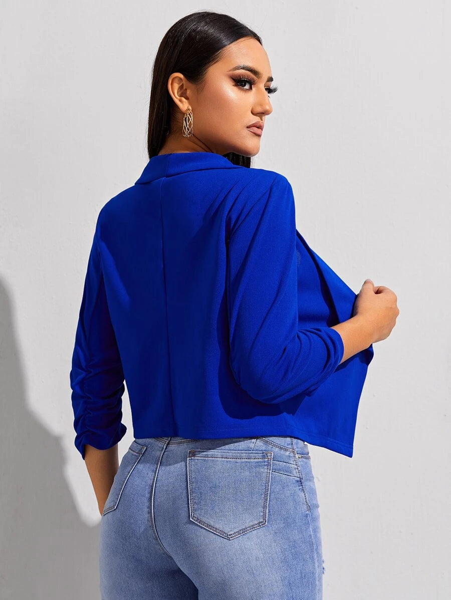 Diana Shawl Collar Ruched Crop Blazer - Royal Blue