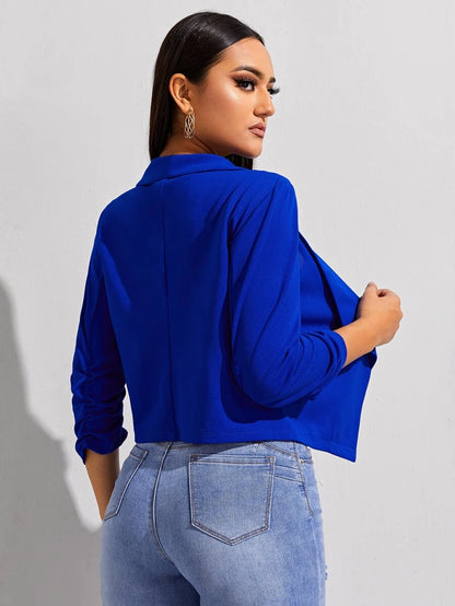 Diana Shawl Collar Ruched Crop Blazer - Royal Blue