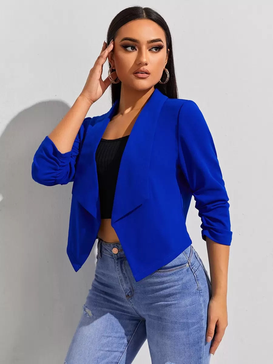 Diana Shawl Collar Ruched Crop Blazer - Baby Pink