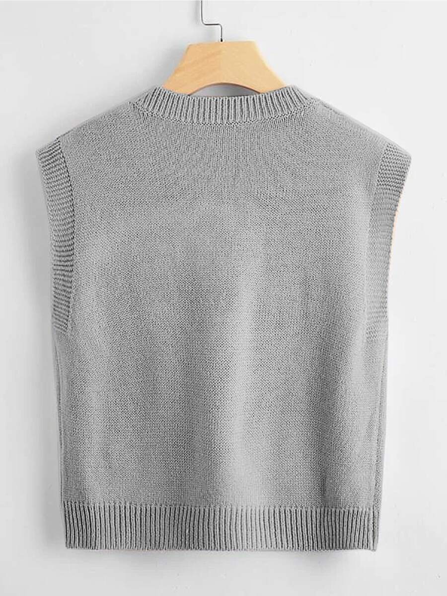 Marisa Fine Knit V-Neck Sleeveless Sweater Vest - Khaki