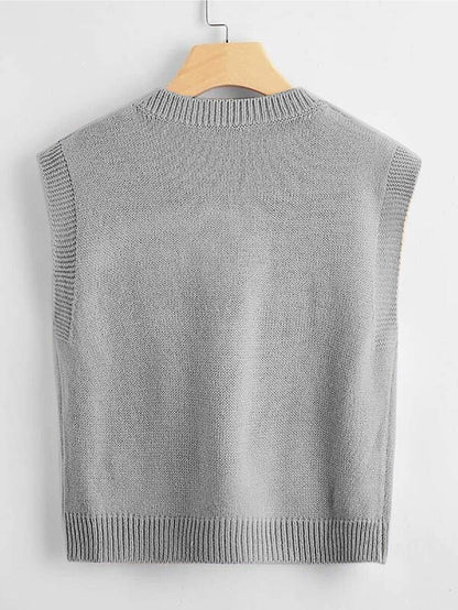 Marisa Fine Knit V-Neck Sleeveless Sweater Vest - Khaki