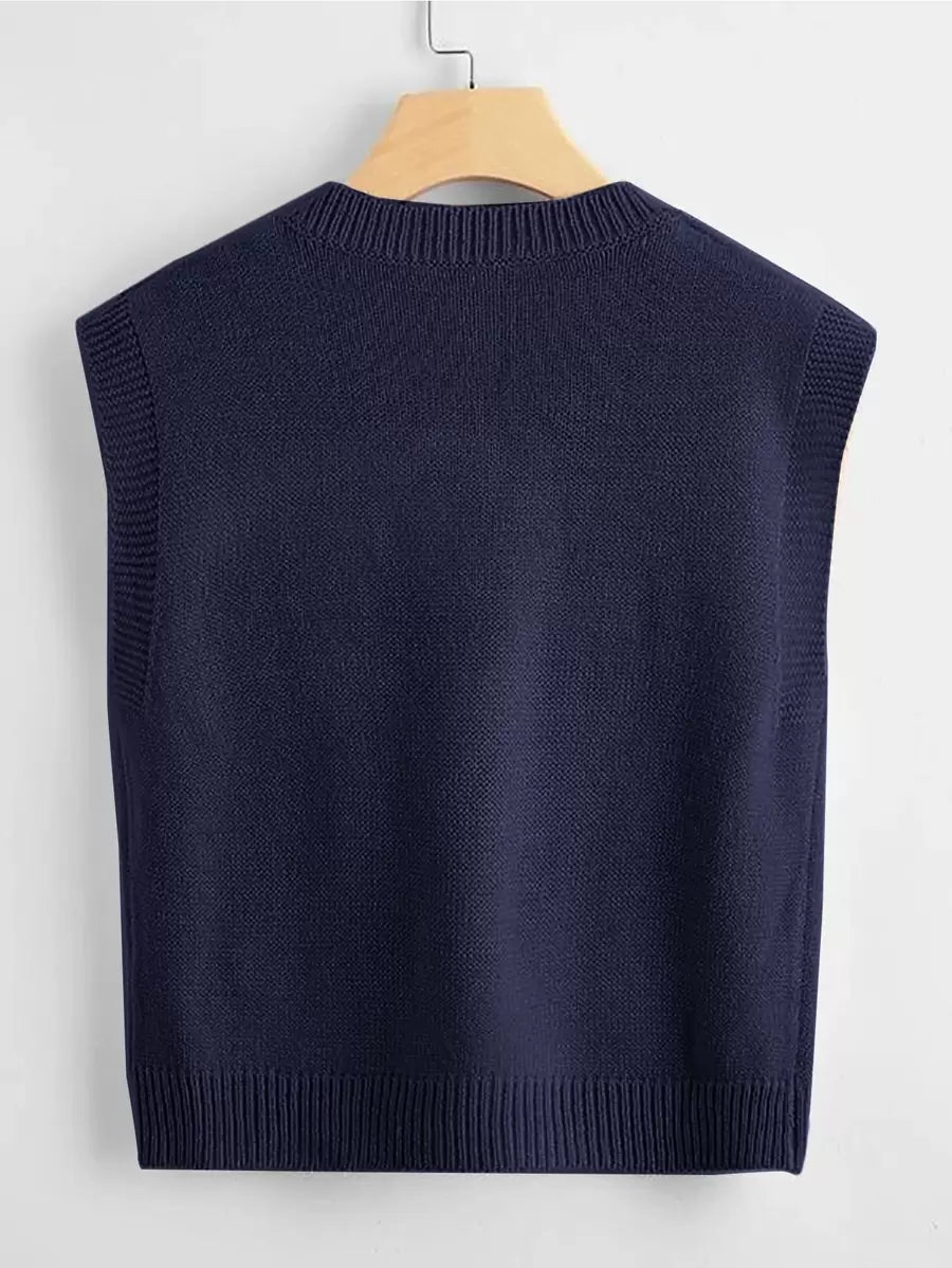 Marisa Fine Knit V-Neck Sleeveless Sweater Vest - Dark Grey