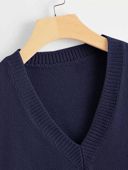 Marisa Fine Knit V-Neck Sleeveless Sweater Vest - Dark Green
