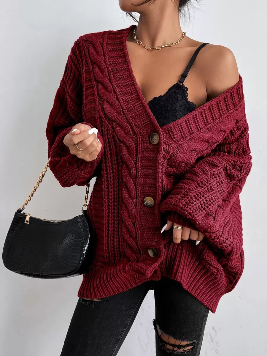 Adelaide Cable Knit Bishop Sleeve Cardigan - Dark Grey