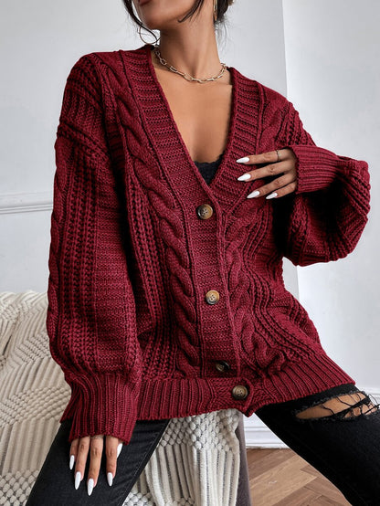 Adelaide Cable Knit Bishop Sleeve Cardigan - Beige