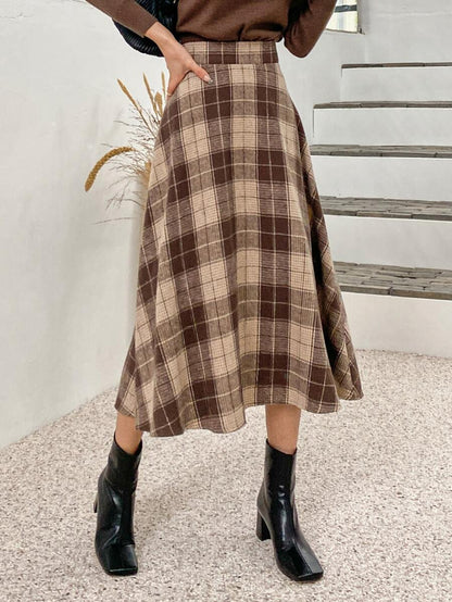 Stirling High Waist Plaid A Line Midi Skirt