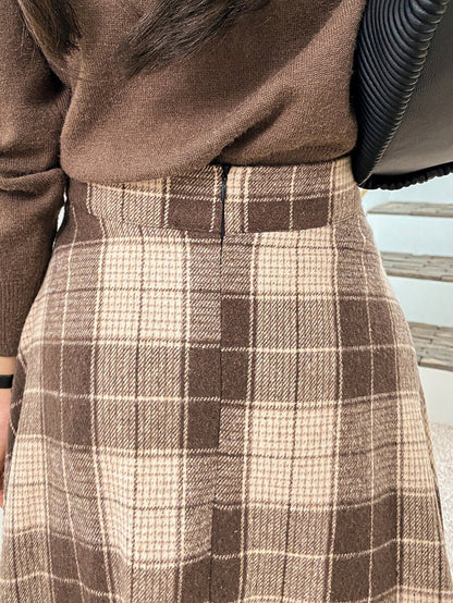 Stirling High Waist Plaid A Line Midi Skirt