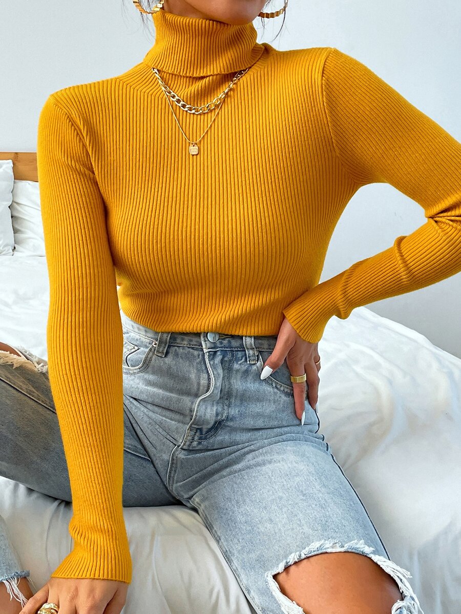 Nicolette Slim Fit Ribbed Knit Turtleneck Long Sleeve Sweater - Hot Pink